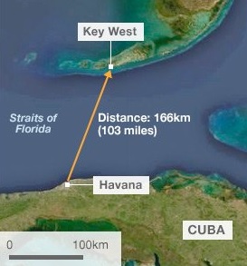 <p><span>Exact, measurable physical space between two locations, usually expressed in units like miles or kilometers</span></p><p><span>Ex - Cuba is 100 miles from Florida</span></p>