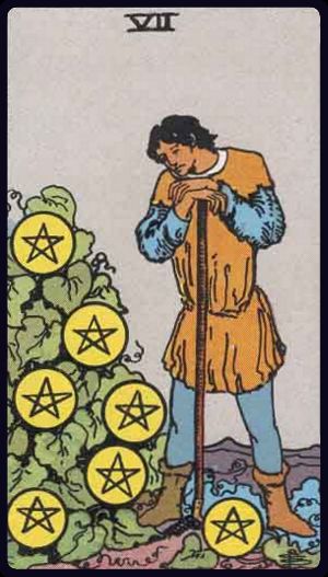 <p>SEVEN OF PENTACLES</p>