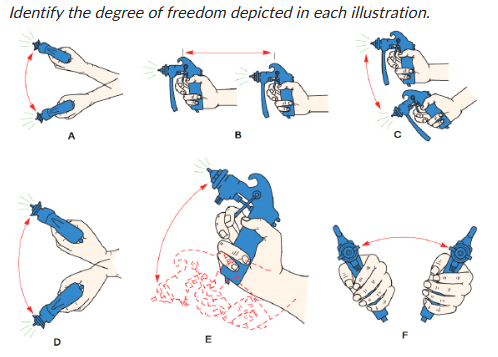 <p>__Pitch, __Vertical transverse, __Radical Transverse, __Yaw, __Roll, __Rotational transverse</p>