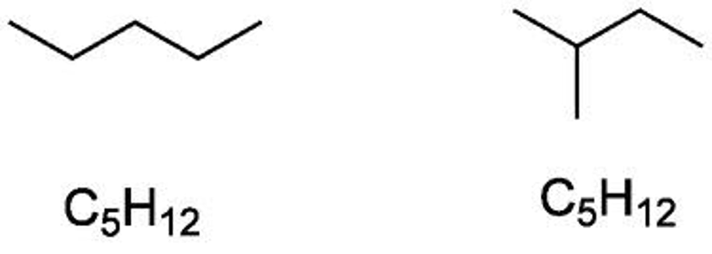 <p>compounds having the same numbers of each type of atom but with a different order of attachment</p>