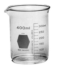 <p>A wide-mouth container that is used to hold liquids, is good for estimating volume.</p>