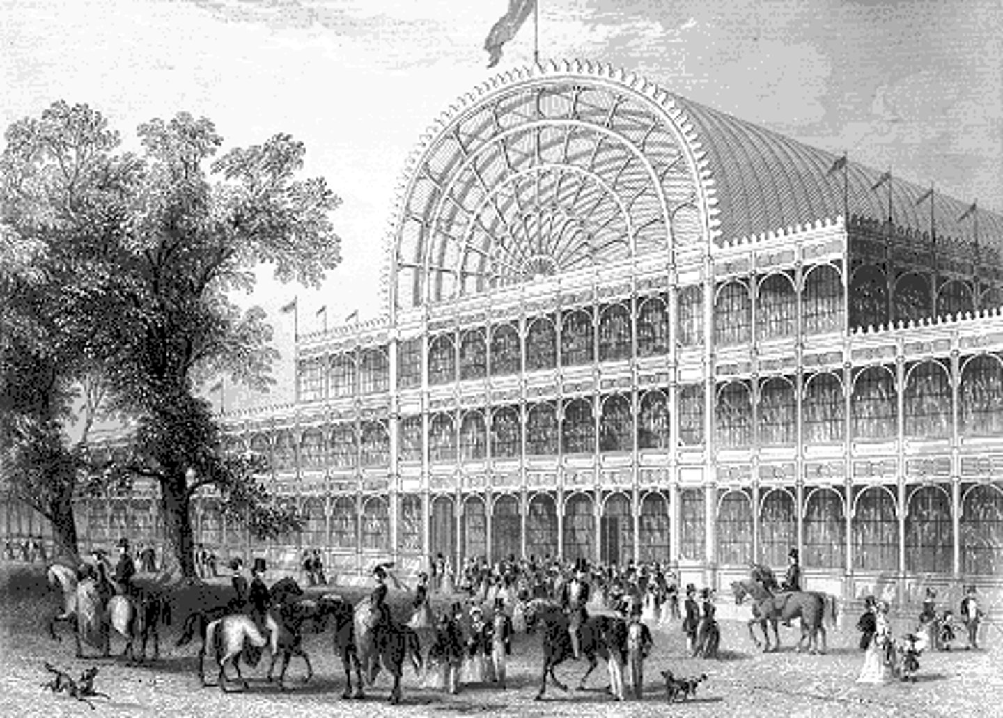<p>Building in Hyde Park, London, for the Great Exhibition of 1851. Made of iron and glass, like a gigantic greenhouse, it was a symbol of the industrial age; Sponsored by the British royal family (Queen Victoria and Prince Albert), celebrated the new era of industrial technology and the kingdom's role as world economic leader</p>