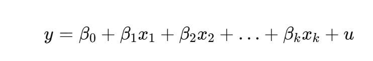 <ul><li><p>Each βj: ceteris paribus effect of xj on y.</p></li></ul><p></p>