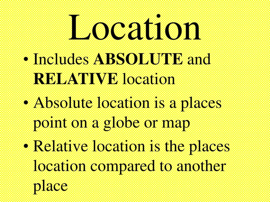 <p>A description of how a place is related to another place</p>