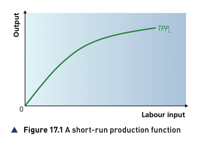 <p>Plot output against increasing a variable input (such as labour). You can show decreasing returns if you want.</p>