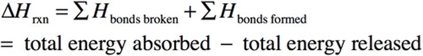 <p>The average energy required to break a particular type of bond between atoms in a gas phase.</p><p>formation exothermic, energy release (-)</p><p>dissociation endothermic</p>