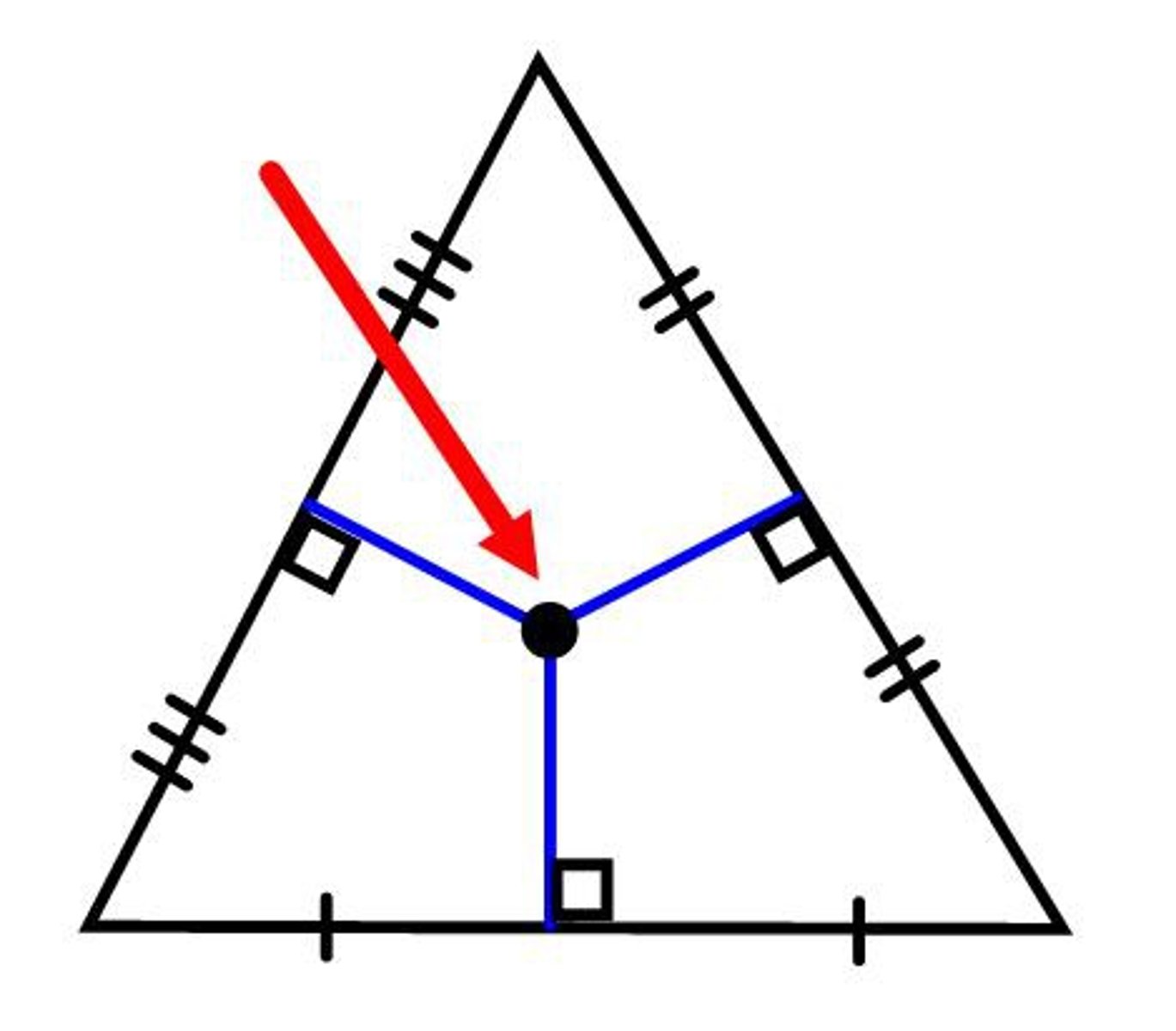 <p>Point where all 3 perpendicular bisectors intersect <br><br>Where can this be found: can be found on the inside, outside, and on the triangle</p>