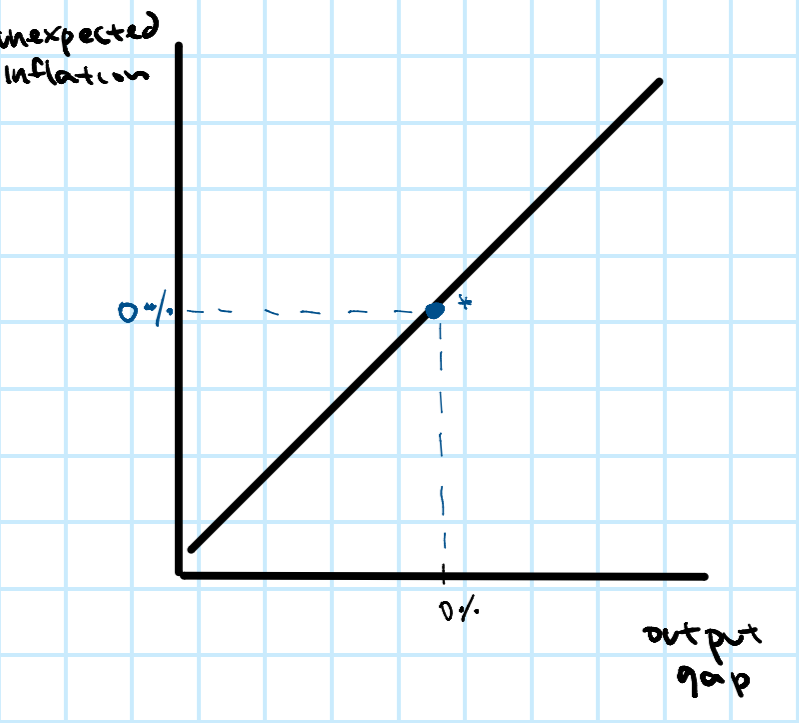 <p>The y-axis is unexpected inflation. The x-axis is output gap. The curve is a line with a positive slope.</p>