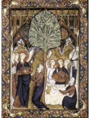 <p>Abraham, Sarah, and the three strangers, Psalter of Saint Lois</p>
