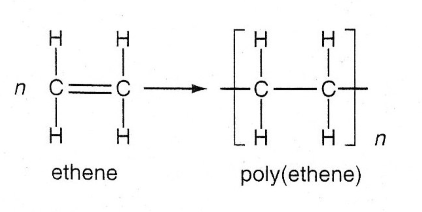<p><span style="color: rgb(0, 0, 0);"><span>1. Draw two C atoms that were in</span></span><span style="color: rgb(0, 0, 0);"><br></span><span style="color: rgb(0, 0, 0);"><span>the double bond with a single</span></span><span style="color: rgb(0, 0, 0);"><br></span><span style="color: rgb(0, 0, 0);"><span>covalent bond.</span></span></p><p><span style="color: rgb(0, 0, 0);"><span>2. Draw the brackets and the ‘n’.</span></span></p><p><span style="color: rgb(0, 0, 0);"><span>3. Add the links outside the brackets.</span></span></p><p><span style="color: rgb(0, 0, 0);"><span>4. Add the atoms /groups that were</span></span><span style="color: rgb(0, 0, 0);"><br></span><span style="color: rgb(0, 0, 0);"><span>attached to each C atom of the double</span></span><span style="color: rgb(0, 0, 0);"><br></span><span style="color: rgb(0, 0, 0);"><span>bond.</span></span></p>