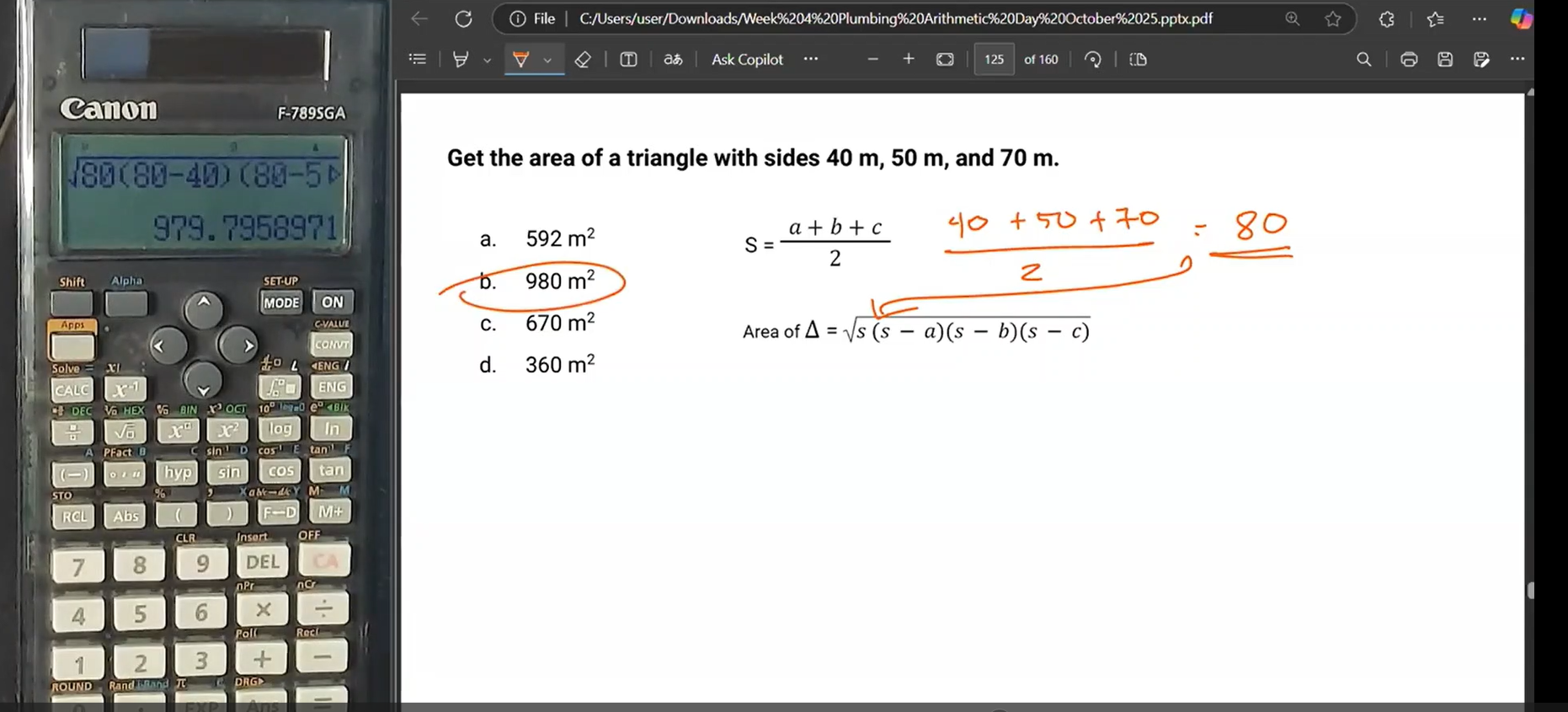 <p>Answer: b. 980 m²</p>