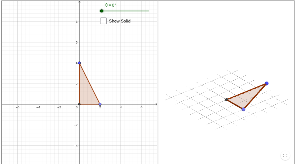 <p>What 3d shape will form after rotating the triangle continuously around one of its vertical sides (out of the flat plane).</p><p>What is its radius and diameter?</p>