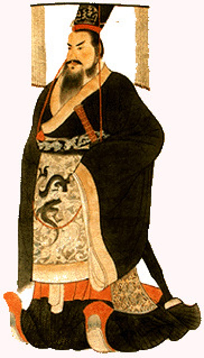 <p>The 1st Emperor of China who united China under the Qin dynasty. He built roads and began the construction of the Great Wall of China. He believed in Legalism (strict laws) and was anti-Confucius.</p>
