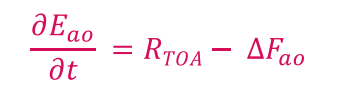 <p>The time rate change of energy content of the climate system is the balance of the net incoming radiation at the TOA and the divergence of the horizontal energy flux in the atmosphere and ocean</p>