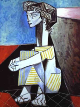 <p>True or false - An example of Cubism art would be “Jacqueline Kneeling” by Pablo Picasso</p>