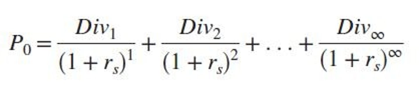 <p>Fair price of stock = PV of all expected current and future dividends.</p>