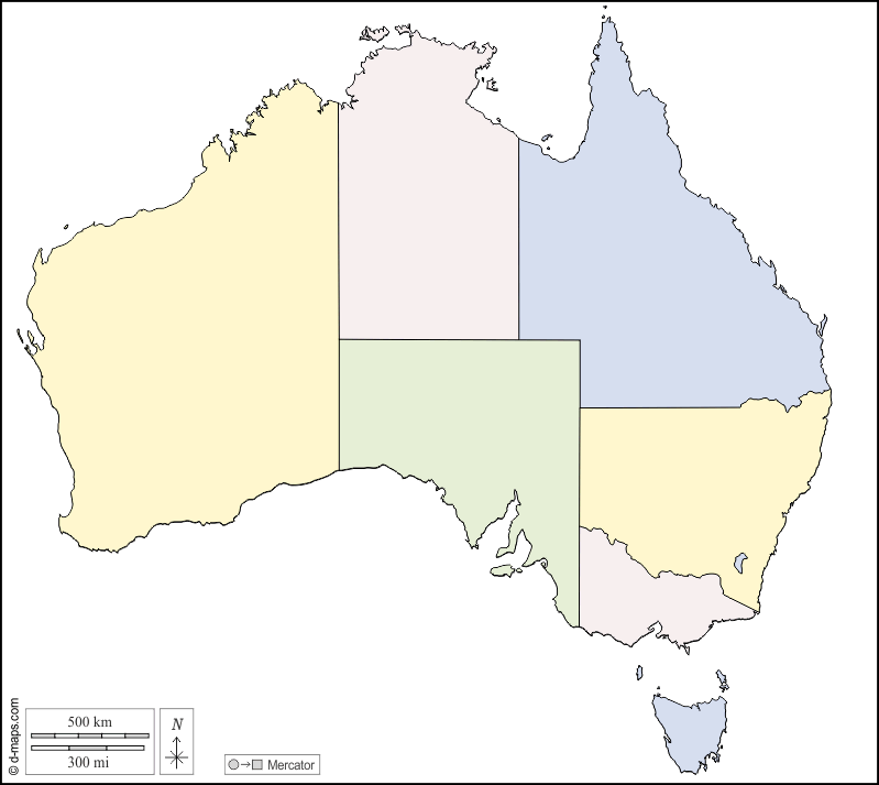 <p>Label the following map with the states and territories, capital cities (there’s 8), a highly liveable city, a sparsely populated region and major river.</p>