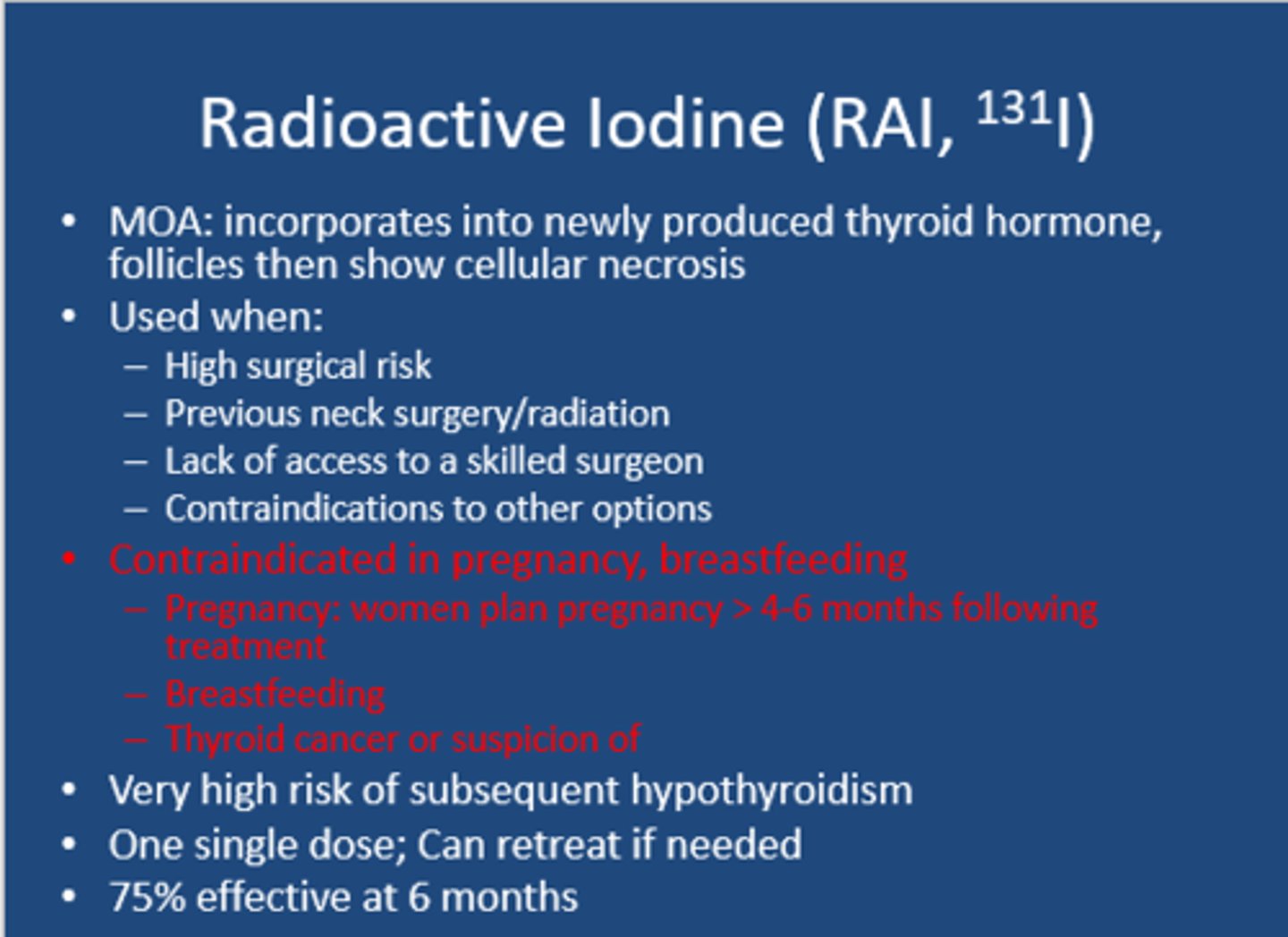 <p>treatment of thyroid disorders</p>