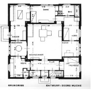 <p>Experimental Bauhaus house in Weimar without corridors, emphasizing functional layout and student-designed furnishings.</p>