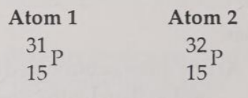<p>Which of the following best describes the relationship between the atoms described below?</p><p>A) They are both radioactive.</p><p>B) They are both phosphorus cations.</p><p>C) They are both phosphorus anions.</p><p>D) They are both isotopes of phosphorus. </p><p>E) They contain 31 and 32 protons, respectively.</p>