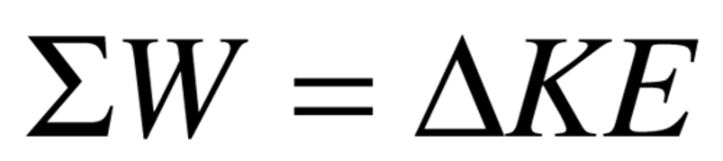 <p>when a net force works on an object, it causes the kinetic energy of the object to change. The amount of work done on the object is equivalent to the change in the object's kinetic energy.</p>
