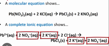 <p>An equation that shows all of the ions present in a reaction as they are in solution.</p>