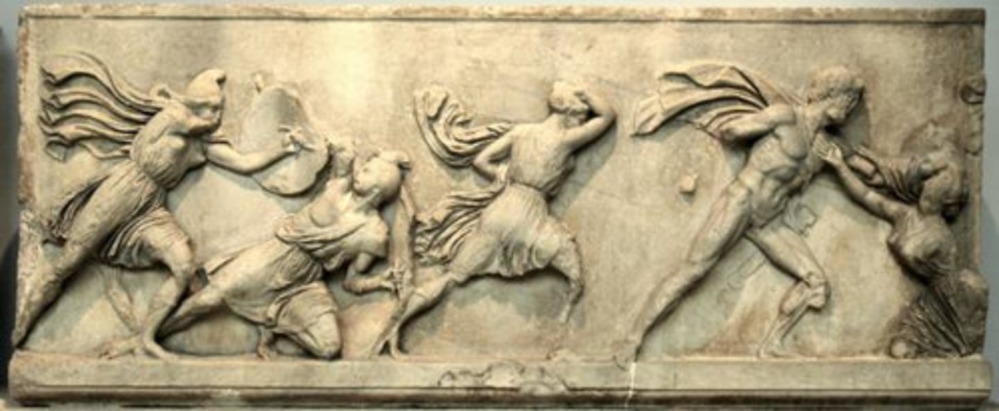 <p>- c. 350-333 BC, LATE Classical Period</p><p>- Significance: Amazonomachy --&gt; shows Greeks defeating Amazons which are often associated with Persians and also reflect how women should NOT behave in Greek society</p>