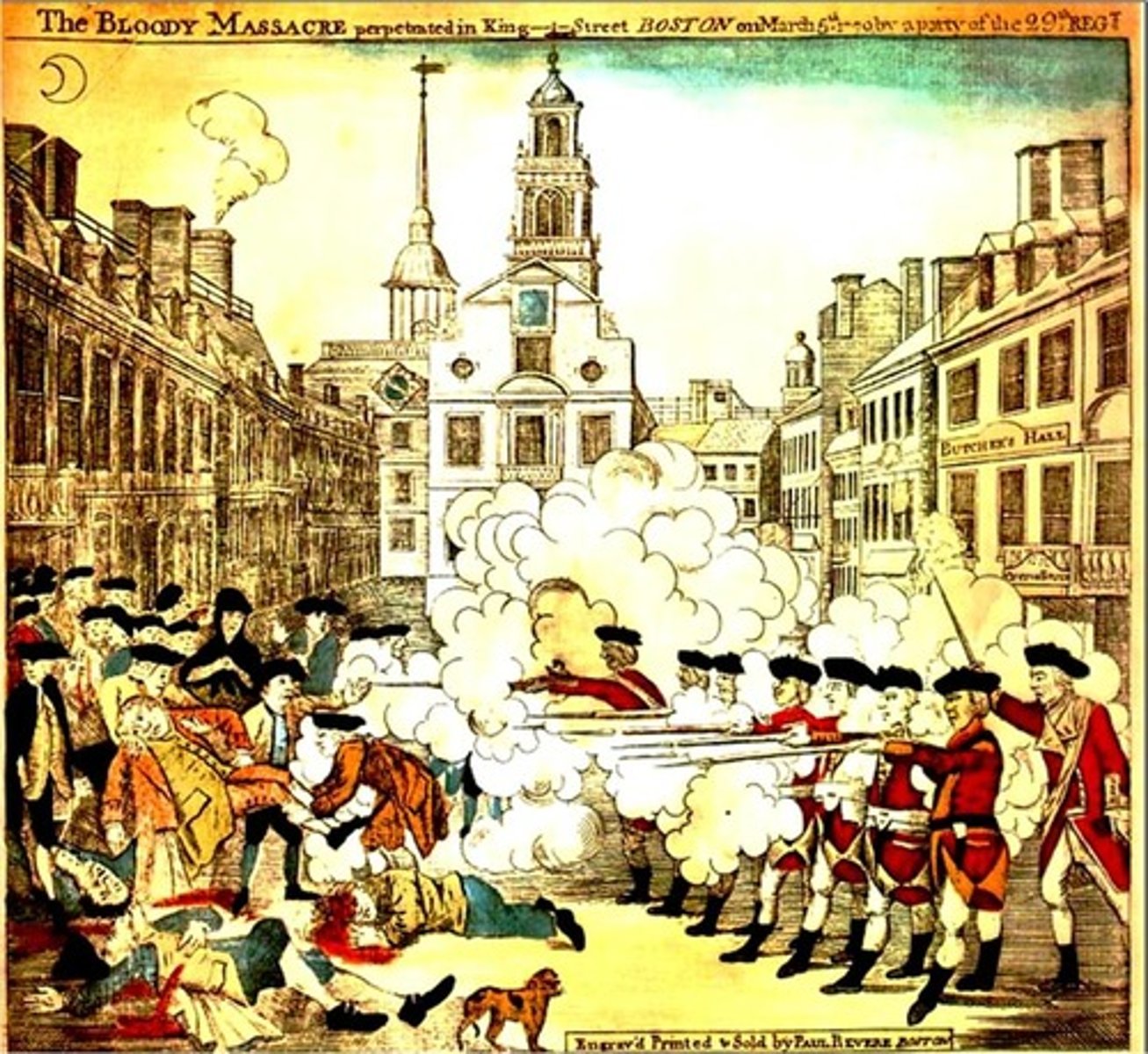 <p>an incident in which British soldiers fired into a crowd of colonists, killing five people</p>
