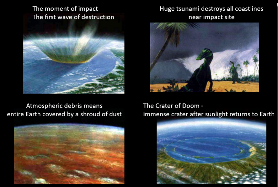 <p>Key points to the catastrophic, extra-terrestrial cause of K-T event</p><ul><li><p>external to Earth system</p></li><li><p>no reason to assume biotic stress in Earth system in advance of impact</p></li><li><p>sudden event </p></li><li><p>global effect from local source (impact): what is the killing mechanism</p></li></ul><p></p>