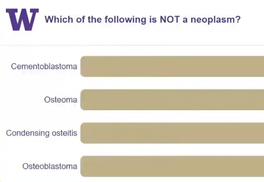 <p>which of the following is NOT a NEOPLASM</p>