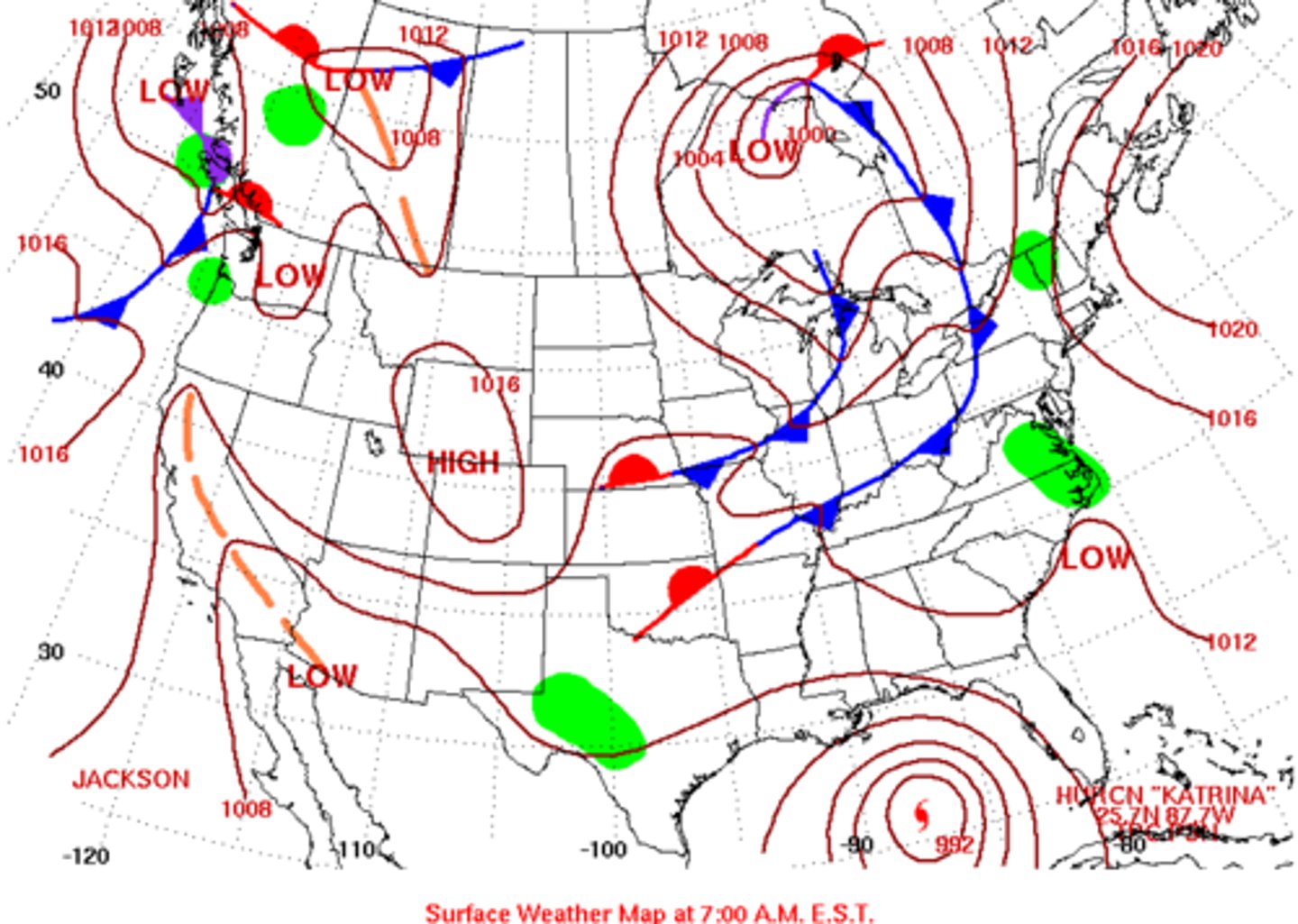 <p>What is the approximate air pressure of Washington, DC? (National Weather Service Map)</p>