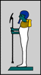 Appearance: Hairless mummy-like figure holding a large tool used during mummification