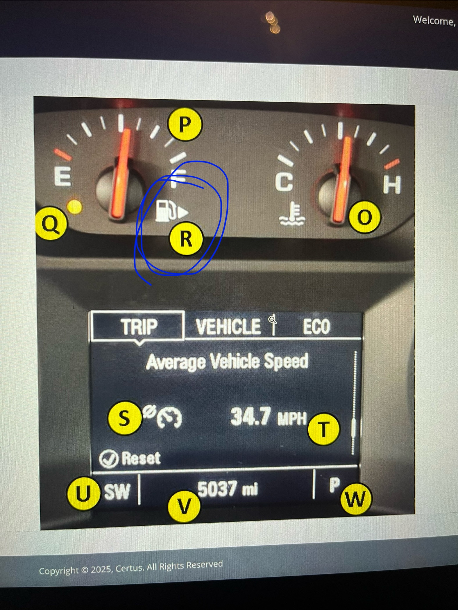 <ul><li><p>Some vehicles' fuel port (door) is on the left side of the car</p></li><li><p>﻿﻿Others are on the right side of the car</p></li><li><p>﻿﻿This arrow points to the side where the fuel port is located</p></li><li><p>﻿﻿Here, it tells the driver that the fuel port is on the right side</p></li><li><p>﻿﻿This is particularly helpful when driving a vehicle that is new to a driver (e.g., a rental car)</p></li></ul>