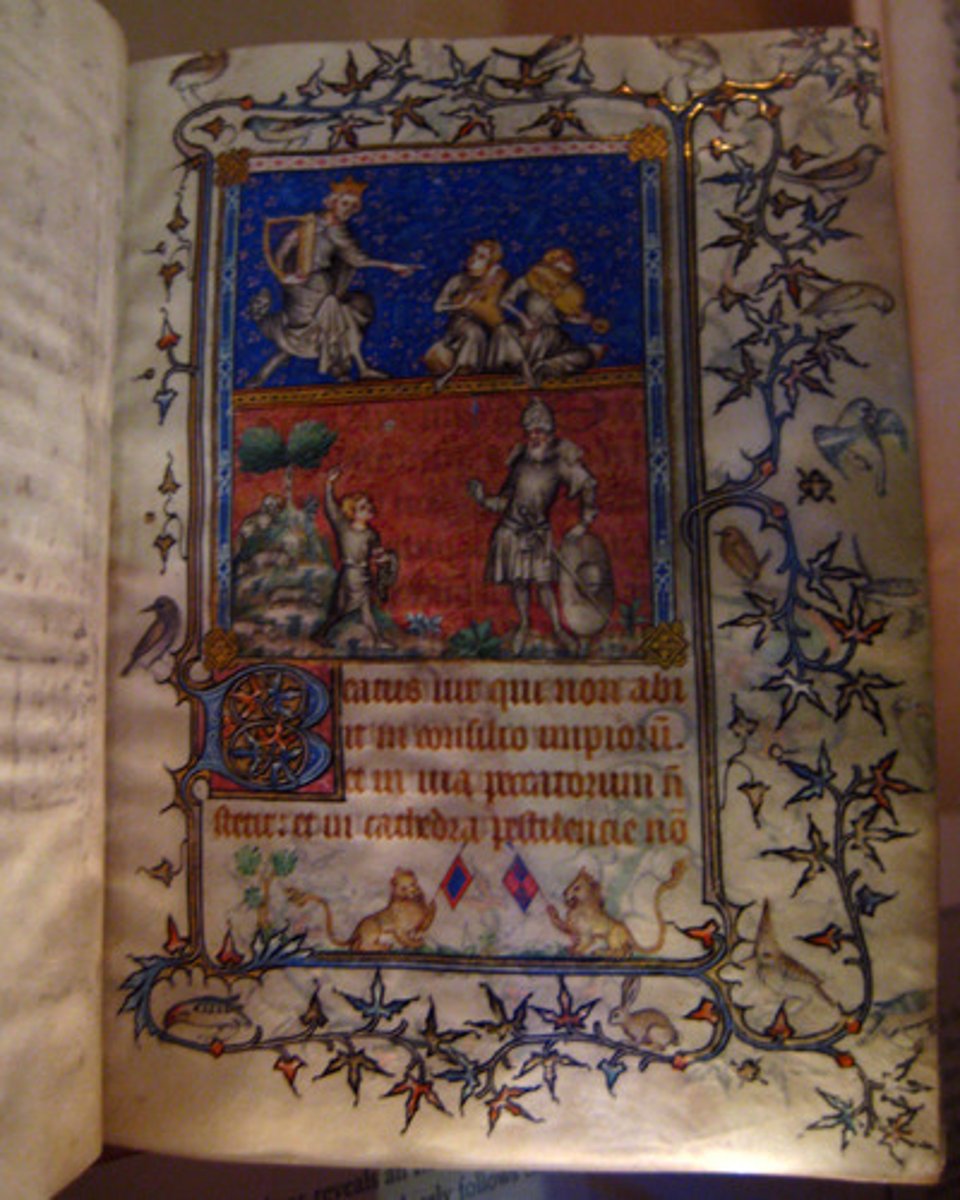 <p>done in a scriptorium where an artist illustrated sacred scenes, or created new Chapter headings</p>