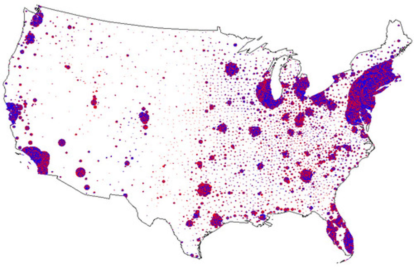 <p>A map that uses dots to show the precise locations or the distribution of a population.</p>
