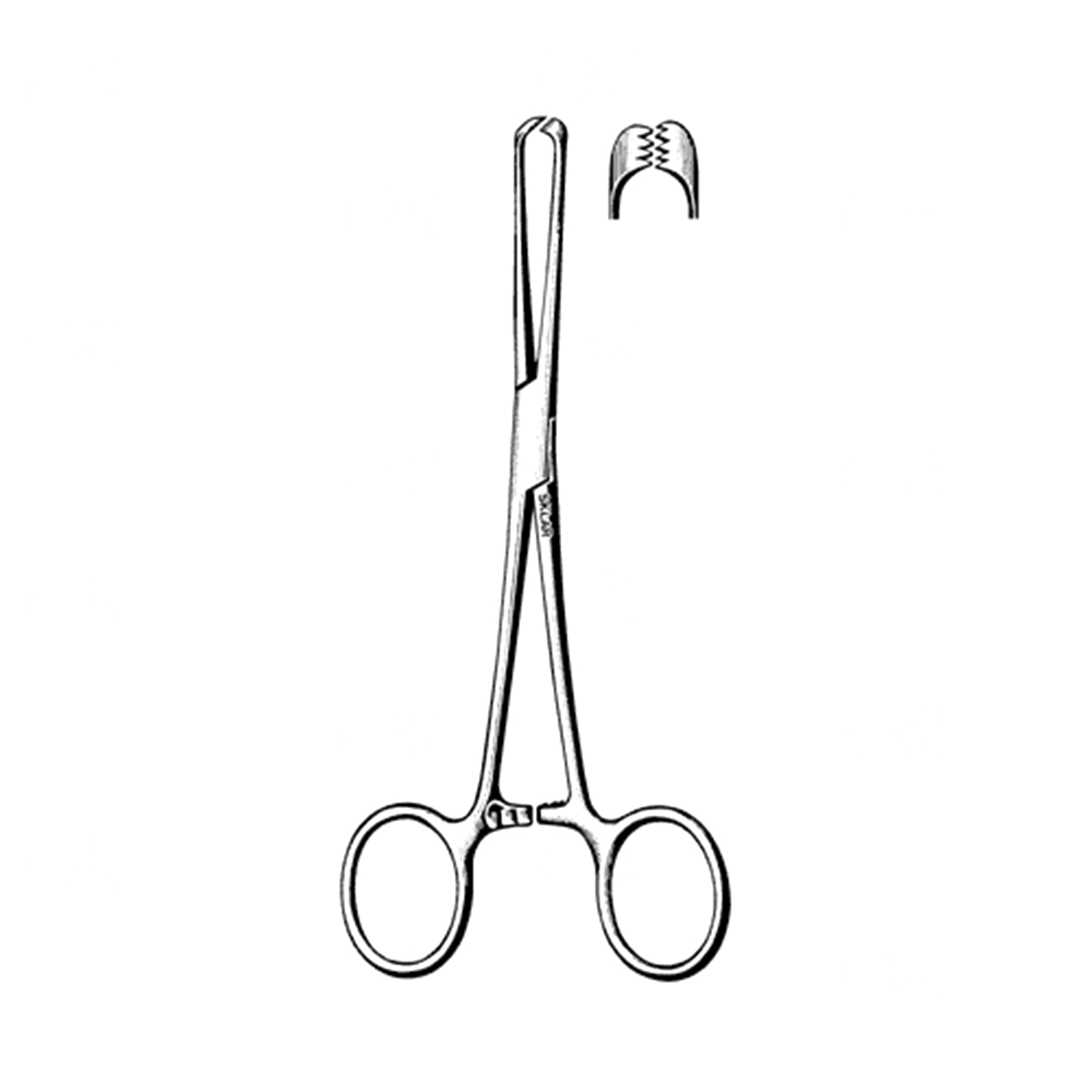 <p>neither a hemostat or a thumb tissue forceps. Intended for grasping tissue in a fairly traumatic way </p>