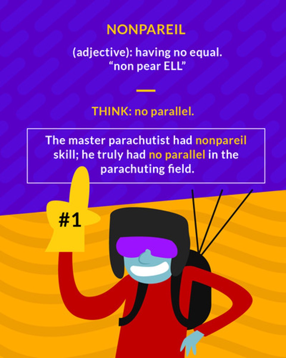 <p>(adj.) having no equal</p>