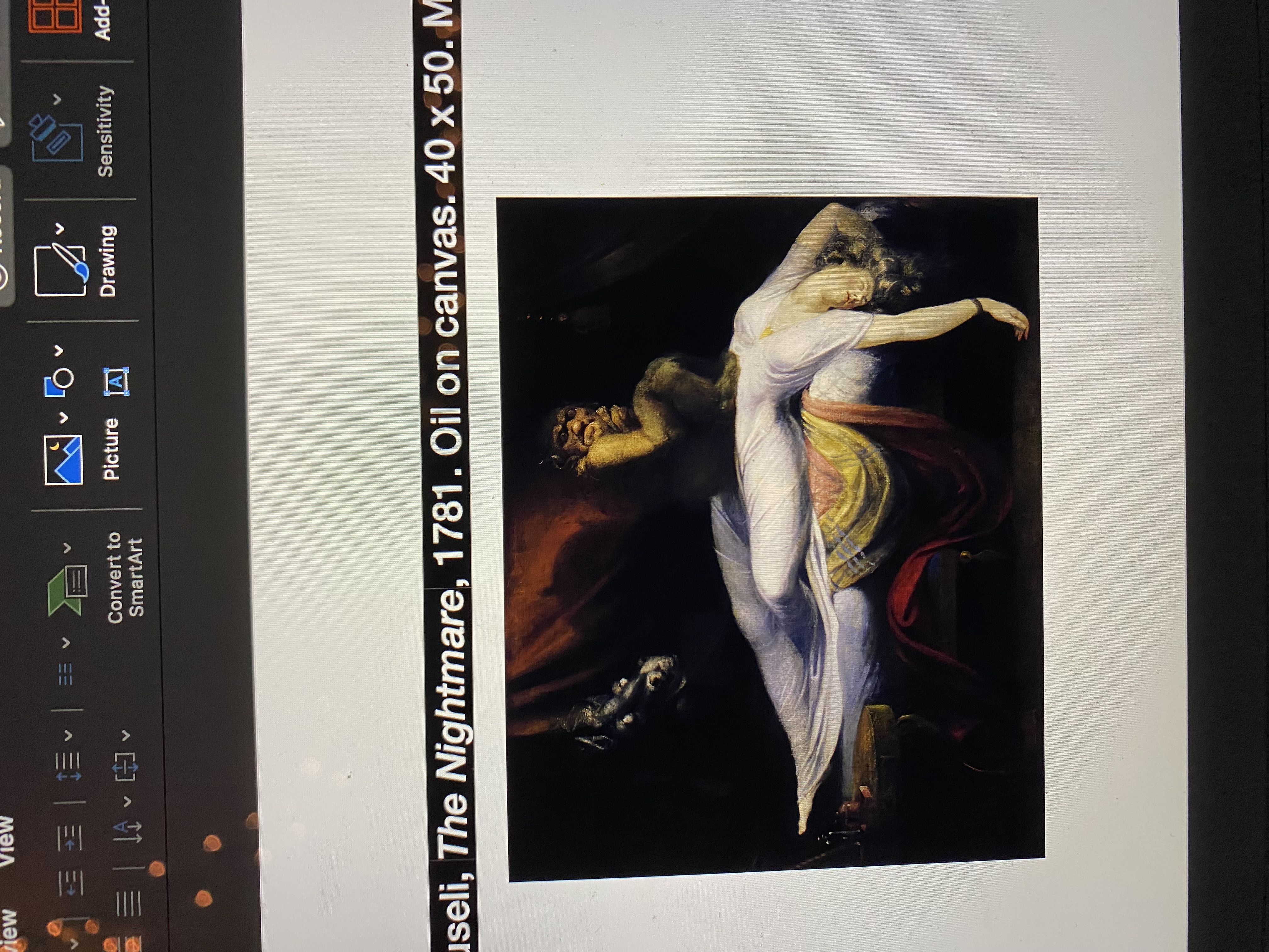 <p><span>Henry Fuseli, The Nightmare, 1781. Oil on canvas. 40 x 50. Mara</span></p>