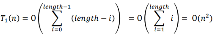 <p>Operation counting:&nbsp;</p><ul><li><p>In each phase <span style="font-family: &quot;Cambria Math&quot;">𝑖</span> (for 0 ≤ <span style="font-family: &quot;Cambria Math&quot;">𝑖</span> &lt; length):&nbsp;</p></li><li><p>At most length − <span style="font-family: &quot;Cambria Math&quot;">𝑖</span> comparisons&nbsp;</p></li><li><p>At most O(length − <span style="font-family: &quot;Cambria Math&quot;">𝑖</span>) elementary operations</p></li></ul><p></p>