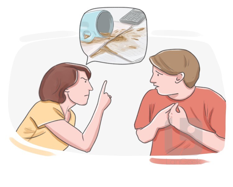 <p>To sternly disapprove or reprimand.</p>