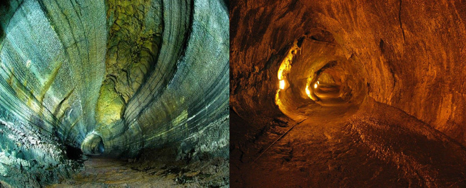 <p>Causado por el enfriamiento y solidificación de la superficie superior y los bordes de los flujos de lava. La lava fluye por este tubo.</p>