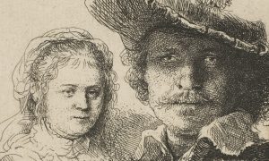 <p><strong>Self-Portrait with Saskia</strong></p><p>Rembrandt van Rijn</p><p>Baroque</p><p>1636</p><p>Etching</p>