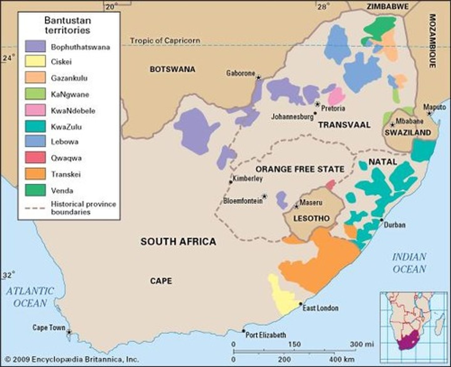 <p>also known as "homelands" system, apartheid policy where black inhabitants were forced to live on territories set aside by government (part of grand apartheid)</p>