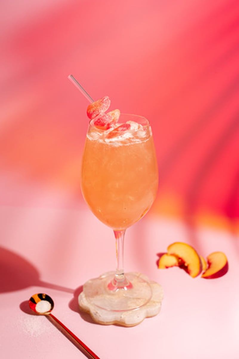 <p>Peachy Sangria</p><p>- Don Q Cristal rum</p><p>- Vinho Verde Rosé</p><p>- Reàl Peach puree</p><p>- Lemon juice</p><p>Garnish: Peach candy</p><p>Flavor profile: Light and refreshing</p><p>Selling description: A light and refreshing sangria with notes of peach and lemon.</p>