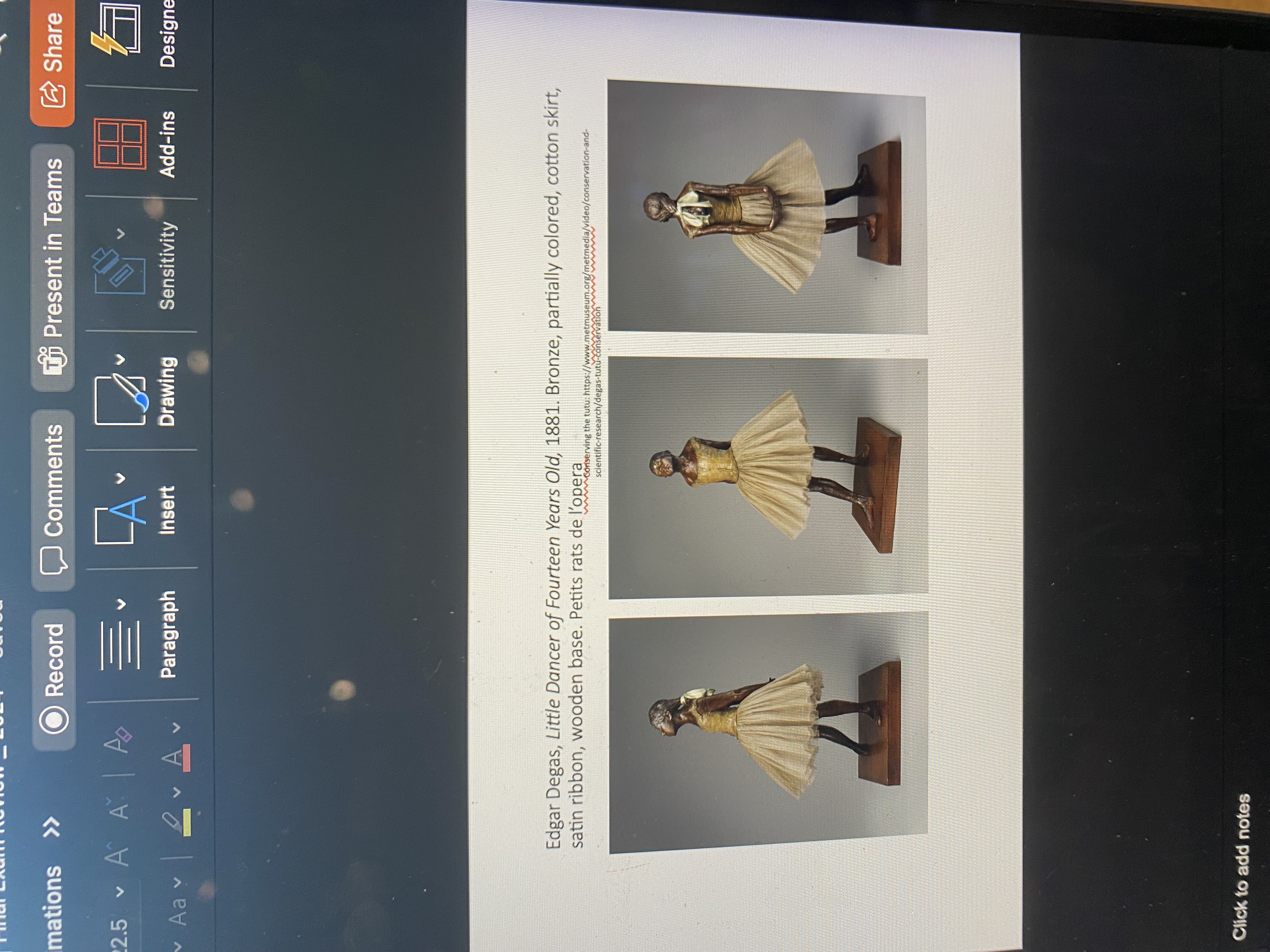 <p><span>Edgar Degas, Little Dancer of Fourteen Years Old, 1881. Bronze, partially colored, cotton skirt, satin ribbon, wooden base. Petits rats de l’opera</span></p>