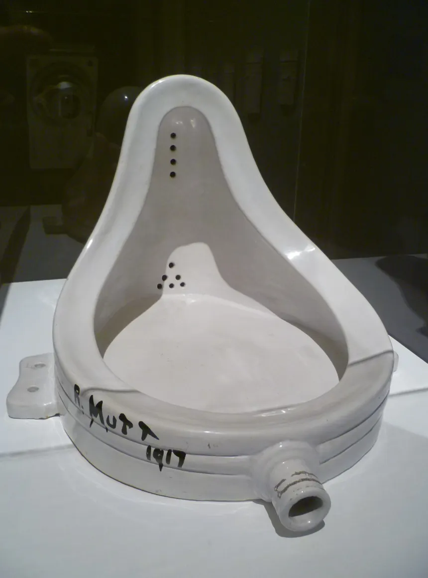 <ul><li><p><strong>ID:</strong> Marcel Duchamp, 1950 CE (original 1917), Readymade, USA</p></li><li><p><strong>Content:</strong> A standard porcelain urinal turned on its side and signed “R. Mutt.”</p></li><li><p><strong>Function:</strong> Challenges traditional notions of art by presenting an everyday object as sculpture.</p></li><li><p><strong>Context:</strong> Part of the Dada movement, which rejected conventional art and embraced absurdity.</p></li><li><p><strong>Form:</strong> Industrial material, simple design, placed out of its usual context.</p></li></ul><p></p>