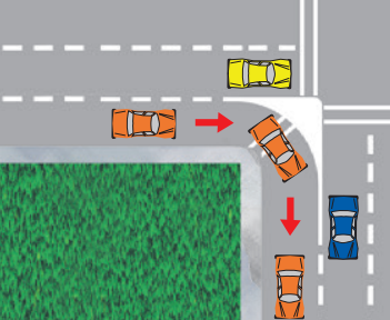 <p>A dedicated right turn lane does not merge into another lane and allows you to make the turn without stopping</p><p>You may make the turn even if there is a red light for vehicles going straight</p>