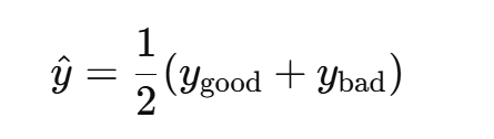 <p>The average of the good and bad outcomes.</p>