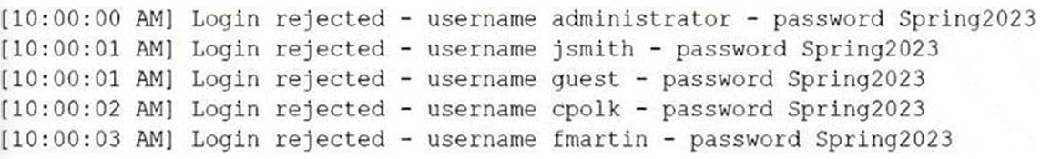 <p>17.A security analyst is reviewing the following logs:</p>