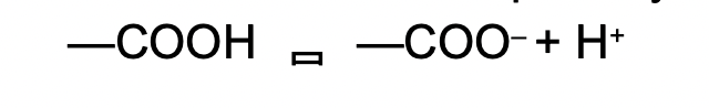 <ul><li><p>Release/donate H+ ions in solution.</p></li><li><p>Strong acids dissociate completely. (reaction is complete)</p></li></ul><p>Ex. the carboxyl group (-COOH) functions as a weak acid because it dissociates partially and reversibly. The O is more EN and releases H+ to grab an electron pair.</p>